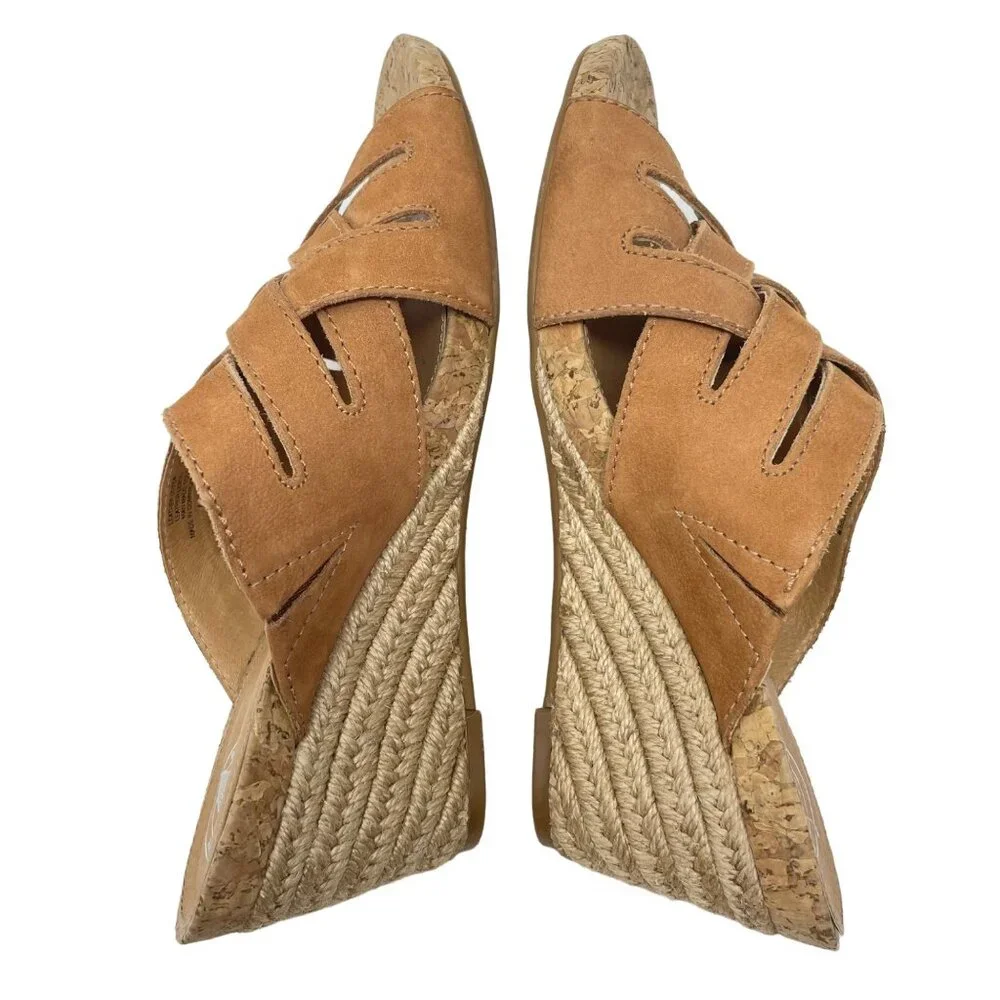 Nurture Anitaa Wedge Heel Size 8 Strappy Leather Sandal Espadrille Brown Tan